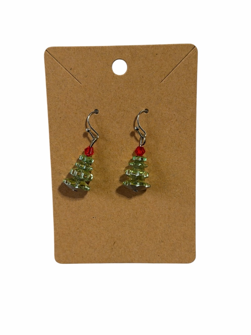 Festive Green and Red Crystal Tree Drop Earrings